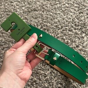 Kate Spade Green Leather Belt with Silver Spade Studs